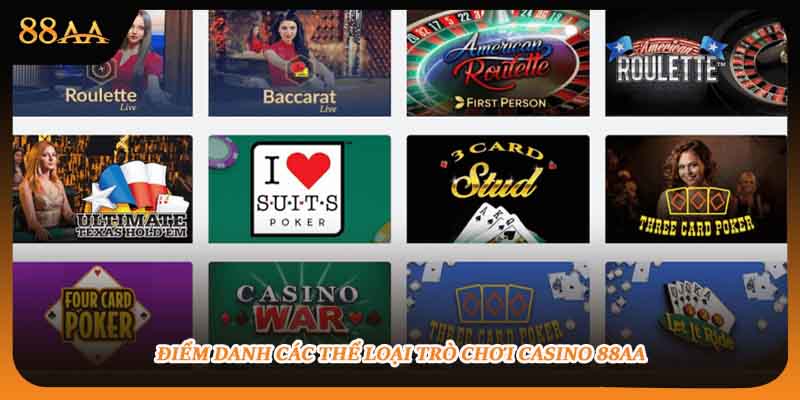 Điểm danh các thể loại trò chơi casino 88aa